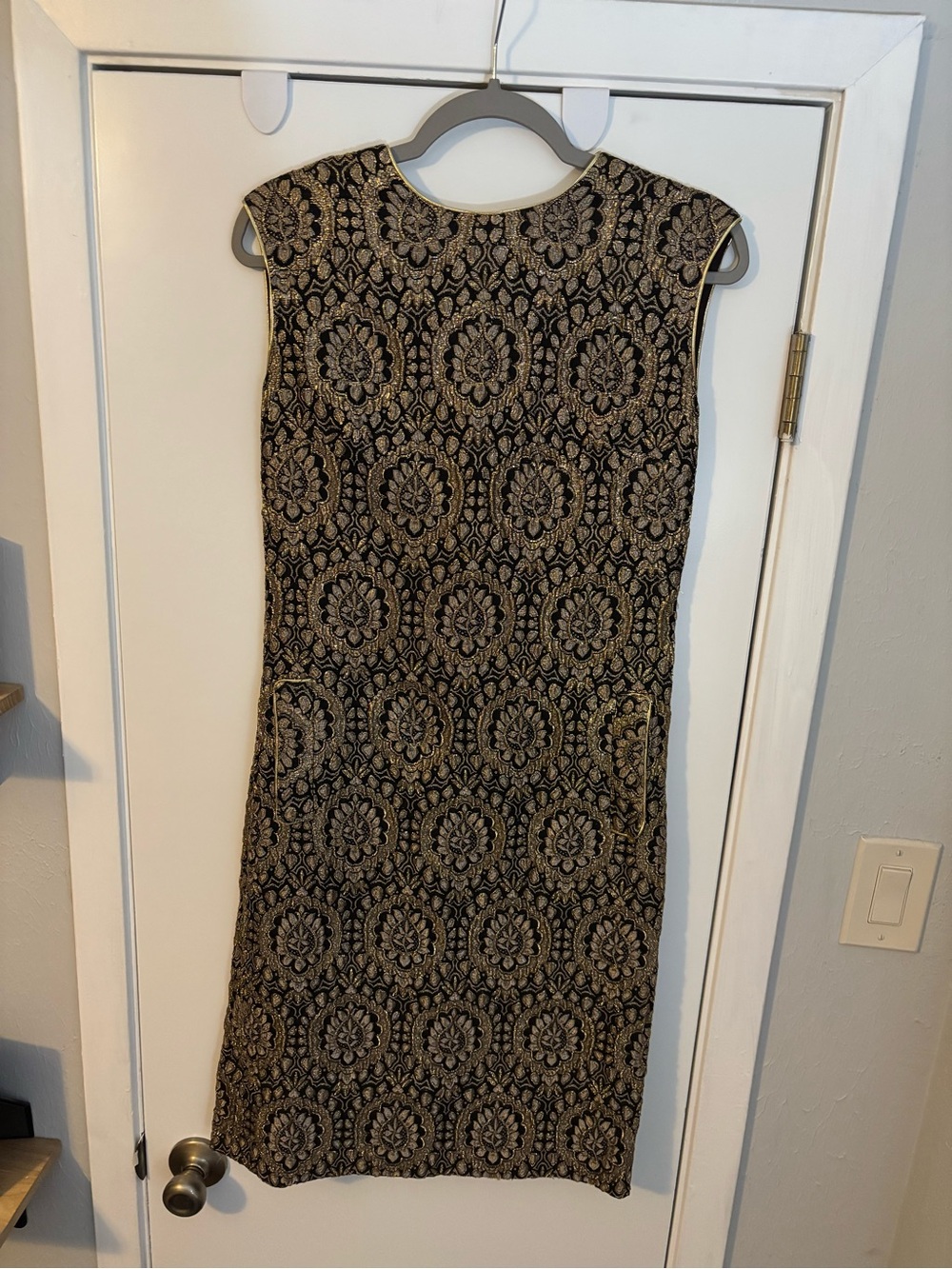 1960’s Petite Sophisticate Black and Gold Medallion Midi Dress